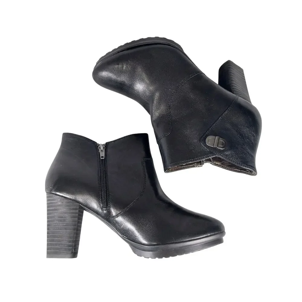 NWOT! EASY SPIRIT! BLACK GENUINE LEATHER CHUNKY HEELED ZIPPER ANKLE BOOTS! 9W